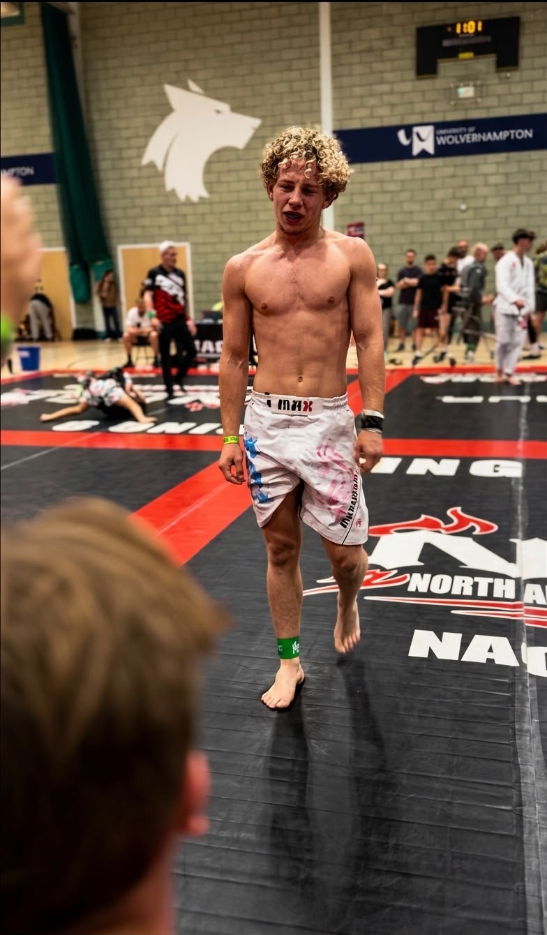Post-fight walk-off, blood on the shorts